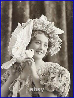 Victorian Cabinet Card Photograph Woman & Bird Antique Theater Photo VINTAGE