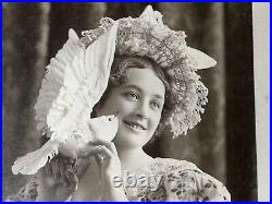 Victorian Cabinet Card Photograph Woman & Bird Antique Theater Photo VINTAGE