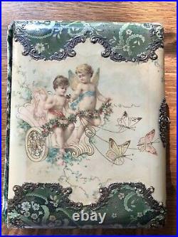 Victorian Cherub Photo Album Celluloid Parlor Book Vintage Antique Old Emerald