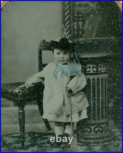 Victorian Toddler Child with Toy Shovel, Antique Vintage Ambrotype Photo