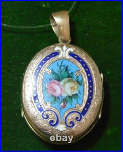 Victorian Yellow Gold Mourning Hair Photo Locket 2 sided Enamel Engraved 9d 1