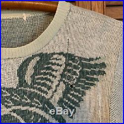Vintage 1940s 50s Duck Picture Knit Short Sleeve Novelty Sweater XS S M