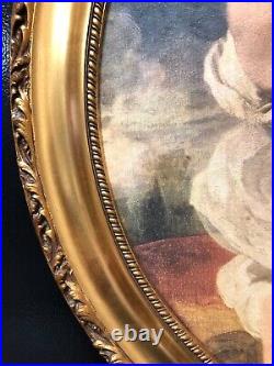 Vintage 24 1/2 Inches Diameter Round Gilt Wood Picture Frame & Printed Picture