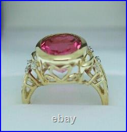 Vintage 4.00 Ct Oval Cut Simulated Pink Ruby Antique Ring 14k Yellow Gold Plated