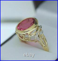 Vintage 4.00 Ct Oval Cut Simulated Pink Ruby Antique Ring 14k Yellow Gold Plated