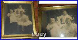 Vintage Antique 1800's Framed Children Family Photo Portrait Large 16.5x14