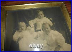 Vintage Antique 1800's Framed Children Family Photo Portrait Large 16.5x14