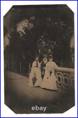Vintage Antique 1870 Tintype Photo Bow Bridge Women Central Park New York City
