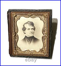 Vintage Antique 19C Gold Plate Daguerreotype Photo Portrait Gentleman Half Case