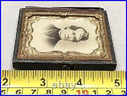 Vintage Antique 19C Gold Plate Daguerreotype Photo Portrait Gentleman Half Case