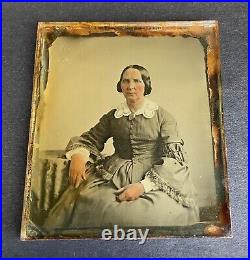 Vintage Antique Ambrotype Photo Stunning Victorian Lady with Silver Coin Brooch