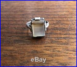 Vintage Antique Art Deco Ring Picture Moss Agate Sterling Silver