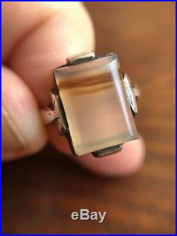 Vintage Antique Art Deco Ring Picture Moss Agate Sterling Silver