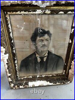 Vintage Antique Beautiful ornate frame 1800's photo of a man with mustasche