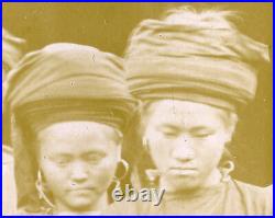 Vintage Antique Burma Burmese Peasants Traditional Dress Sepia Head Photo