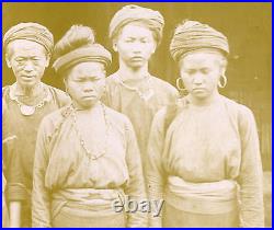 Vintage Antique Burma Burmese Peasants Traditional Dress Sepia Head Photo