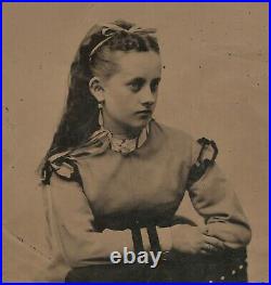 Vintage Antique Civil War Tintype Photo Beautiful Blonde Young Lady Teen Girl
