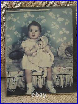 Vintage Antique Early Color Baby Girl New Doll Artistic American Love Old Photo