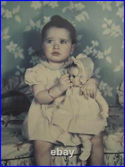 Vintage Antique Early Color Baby Girl New Doll Artistic American Love Old Photo
