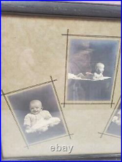 Vintage Antique Framed Black And White Baby Photos Happy Laughing Adorable 30x11