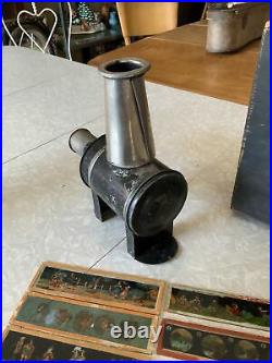 Vintage Antique German Magic Lantern Projector WithBox & 28 Glass Picture Slides