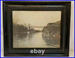 Vintage Antique Large Black White Photograph Paddlewheel Boat Bridge Canoe Logs