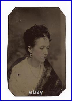 Vintage Antique Tintype Photo Beautiful DELL RUSSEL Gorgeous Young Lady Woman