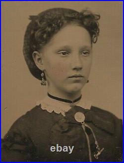 Vintage Antique Tintype Photo Beautiful Lovely Young Victorian Lady Teen Girl