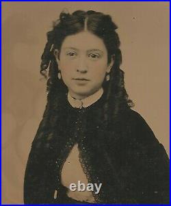 Vintage Antique Tintype Photo Beautiful Young Lady Teen Girl Norwich Connecticut