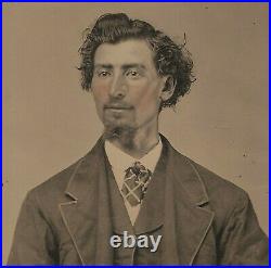 Vintage Antique Tintype Photo Handsome Young Man with Wild Hairdo & Goatee Beard
