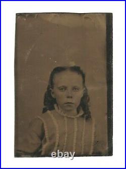 Vintage Antique Tintype Photo Pretty Cute Young Lady Girl with Beautiful Blue Eyes