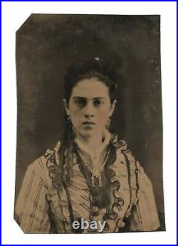 Vintage Antique Tintype Photo Pretty Young Lady Teen Girl with Beautiful Blouse