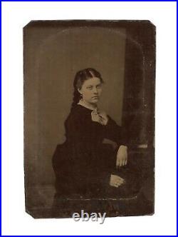 Vintage Antique Tintype Photo Pretty Young Victorian Lady with Lovely Demure Face