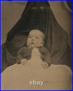 Vintage Antique Tintype Photo Spooky Hidden Mother with Creepy Ghost Eyes & Baby