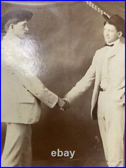 Vintage Antique Trick Photography Cabinet Card Man Shakes His Own Hand Illinois