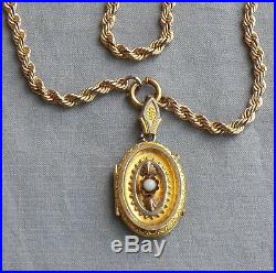Vintage Antique Victorian Gold Filled Etruscan Picture Locket Necklace