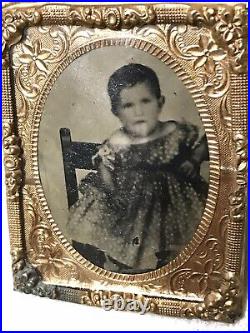 Vintage Antique1800'Gold Plate Daguerreotype Photograph Portrait Child Girl Old