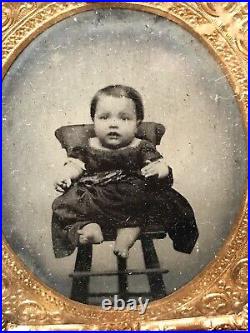 Vintage Antique1800'Gold Plate Daguerreotype Photograph Portrait Child Half Cse