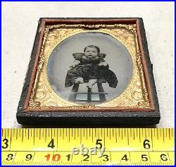 Vintage Antique1800'Gold Plate Daguerreotype Photograph Portrait Child Half Cse