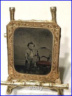 Vintage Antique1800'Gold Plate Daguerreotype Photograph Portrait Child Young Boy