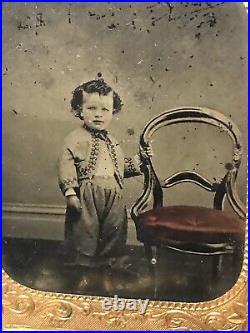 Vintage Antique1800'Gold Plate Daguerreotype Photograph Portrait Child Young Boy
