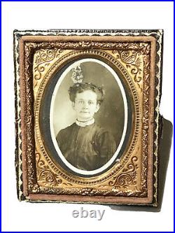 Vintage Antique1800'Gold Plate Daguerreotype Photograph Portrait Lady Half Case