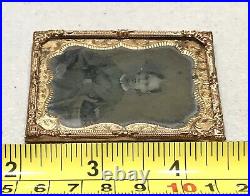 Vintage Antique1800'Gold Plate Tintype Photograph Portrait Child Girl Old