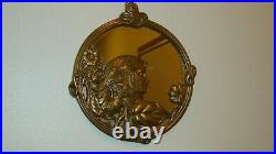 Vintage Art Deco Brass Beautiful Lady Face Flowers Leaves Mirror/Picture Frame