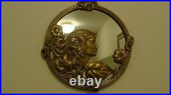 Vintage Art Deco Brass Beautiful Lady Face Flowers Leaves Mirror/Picture Frame