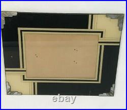 Vintage Art Deco Reverse Painting Picture Frame Glass Black Cream Silver Corners