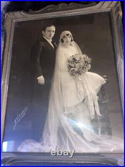 Vintage Black And White Photo Art Studio Chicago 1920's Wedding Bride & Groom