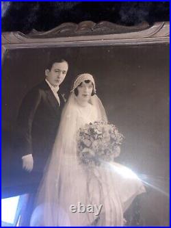 Vintage Black And White Photo Art Studio Chicago 1920's Wedding Bride & Groom