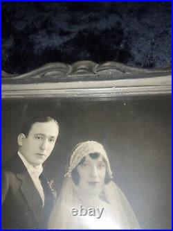 Vintage Black And White Photo Art Studio Chicago 1920's Wedding Bride & Groom