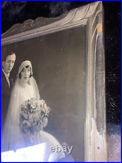 Vintage Black And White Photo Art Studio Chicago 1920's Wedding Bride & Groom